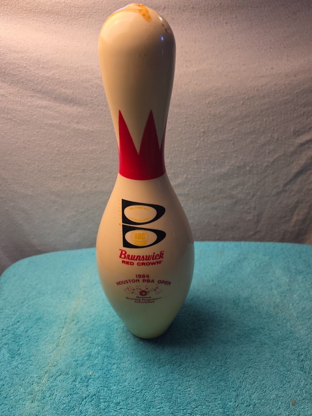 Vintage 1984 Houston PBA Open Bowling Pin Brunswick Red Crown ABC Memorabilia